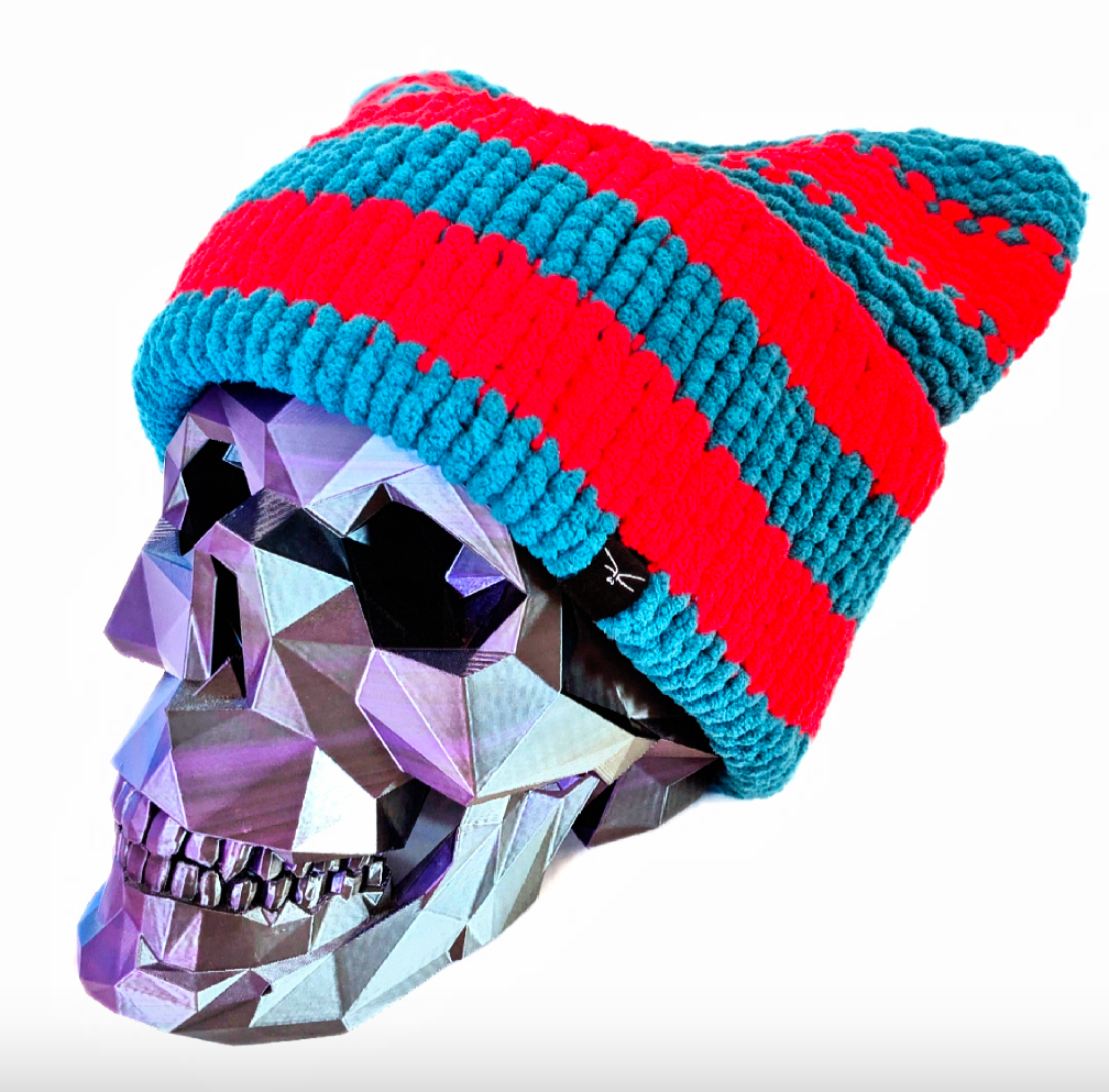 3D Chenille Cat Hat (Magenta/Teal)
