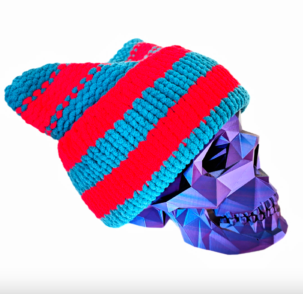 3D Chenille Cat Hat (Magenta/Teal)
